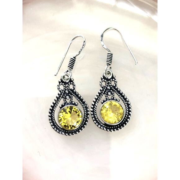 Sterling Faceted Citrine Pendant & Earring set - Picture 3 of 5